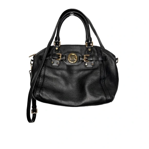 Michael Kors Pebble Leather Black Hudson Satchel Crossbody Bag - Picture 1 of 12